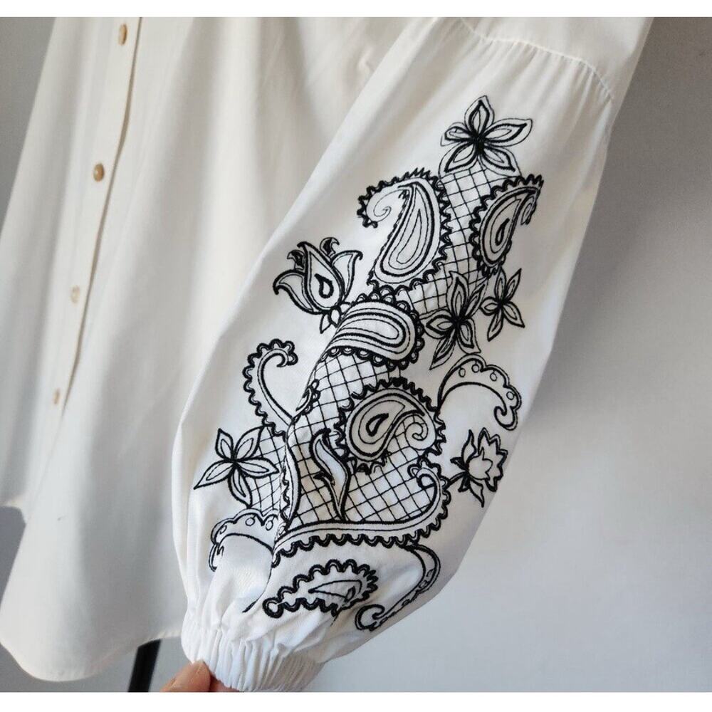 J Jill Blouse Women’s Large White & Black Paisley Bohemian Career Button Down - Picture 5 of 13